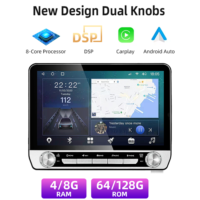 Dual Knobs New Design 10inch Car Multimedia Player 8core High End Car Radio